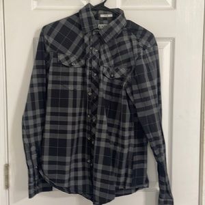 Express mens fitted plaid shirt size medium 15-15 1/2; black
